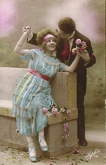 carte ancienne couple d'amoureux